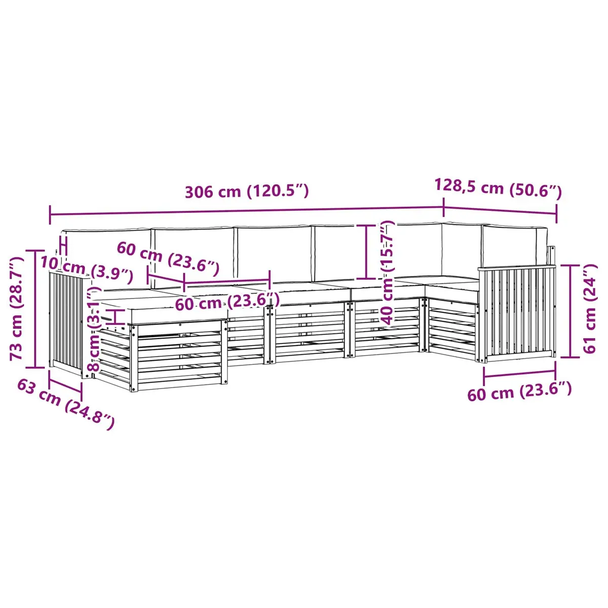 Sectional Sofa Set Natural Anthracite 7 Pieces Solid Acacia Wood Outdoor Garden Furniture