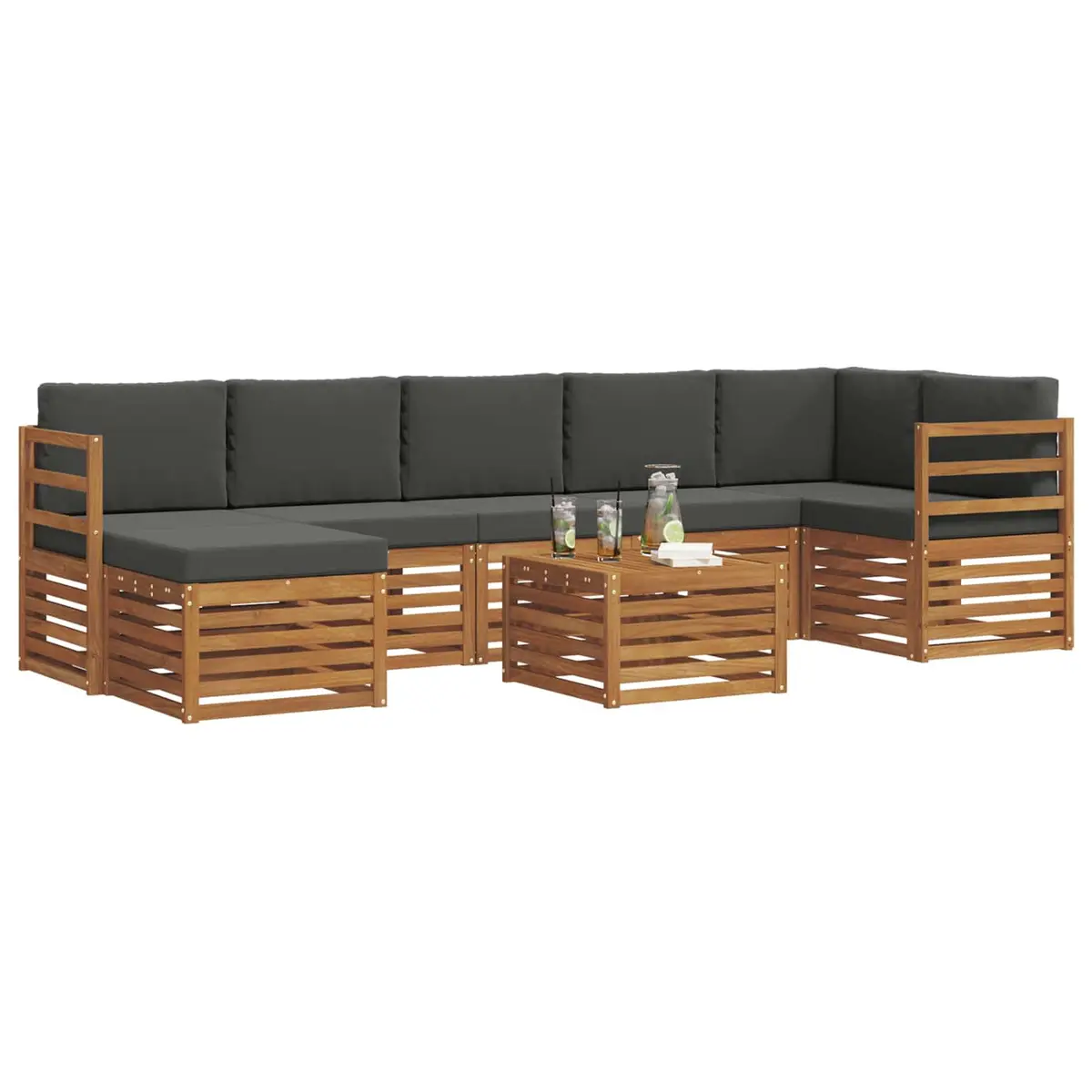 Outdoor Sofa Set Modern 8 Pieces Acacia Wood Brown