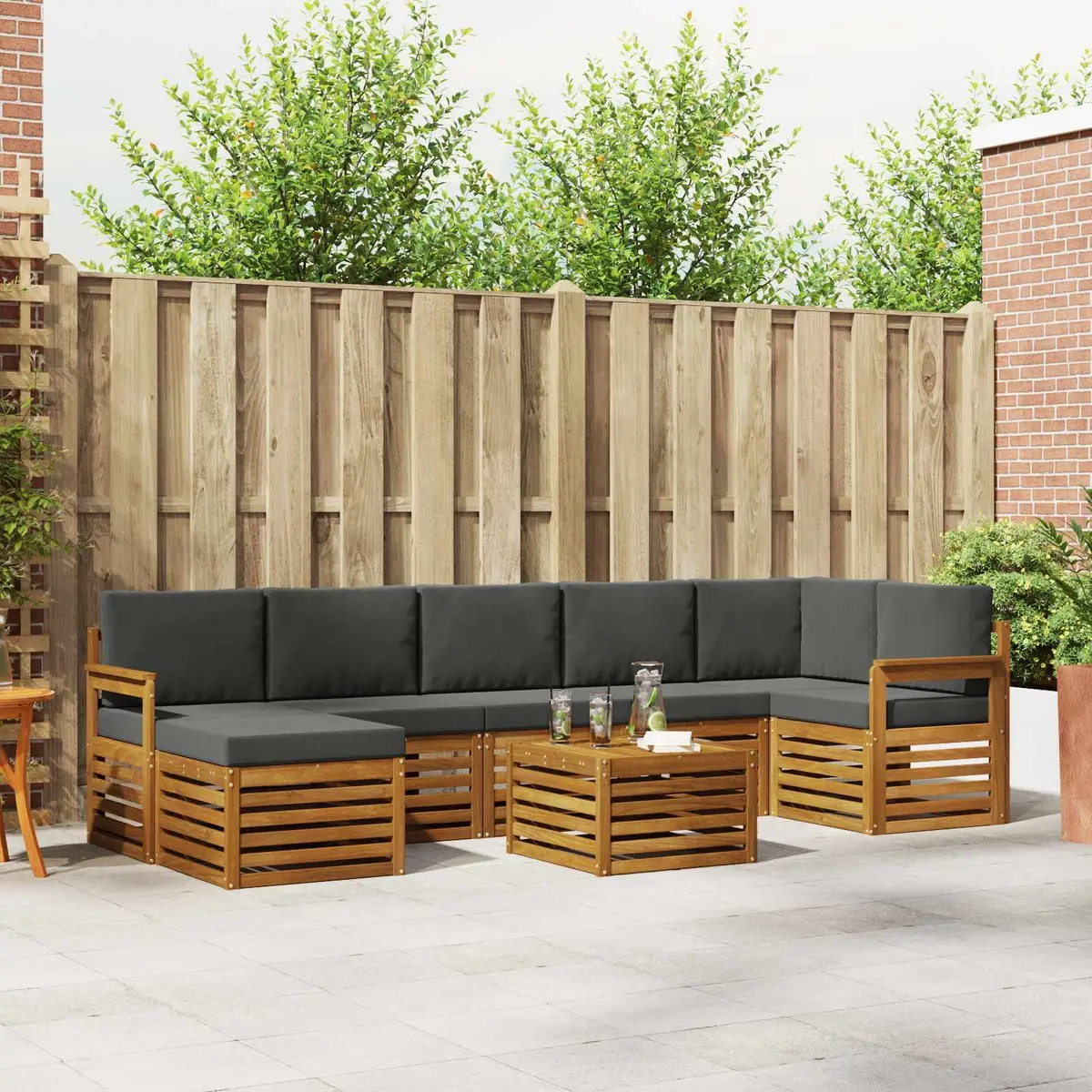 8 Piece Modular Outdoor Sofa Set Natural Brown Solid Acacia Wood Garden Furniture