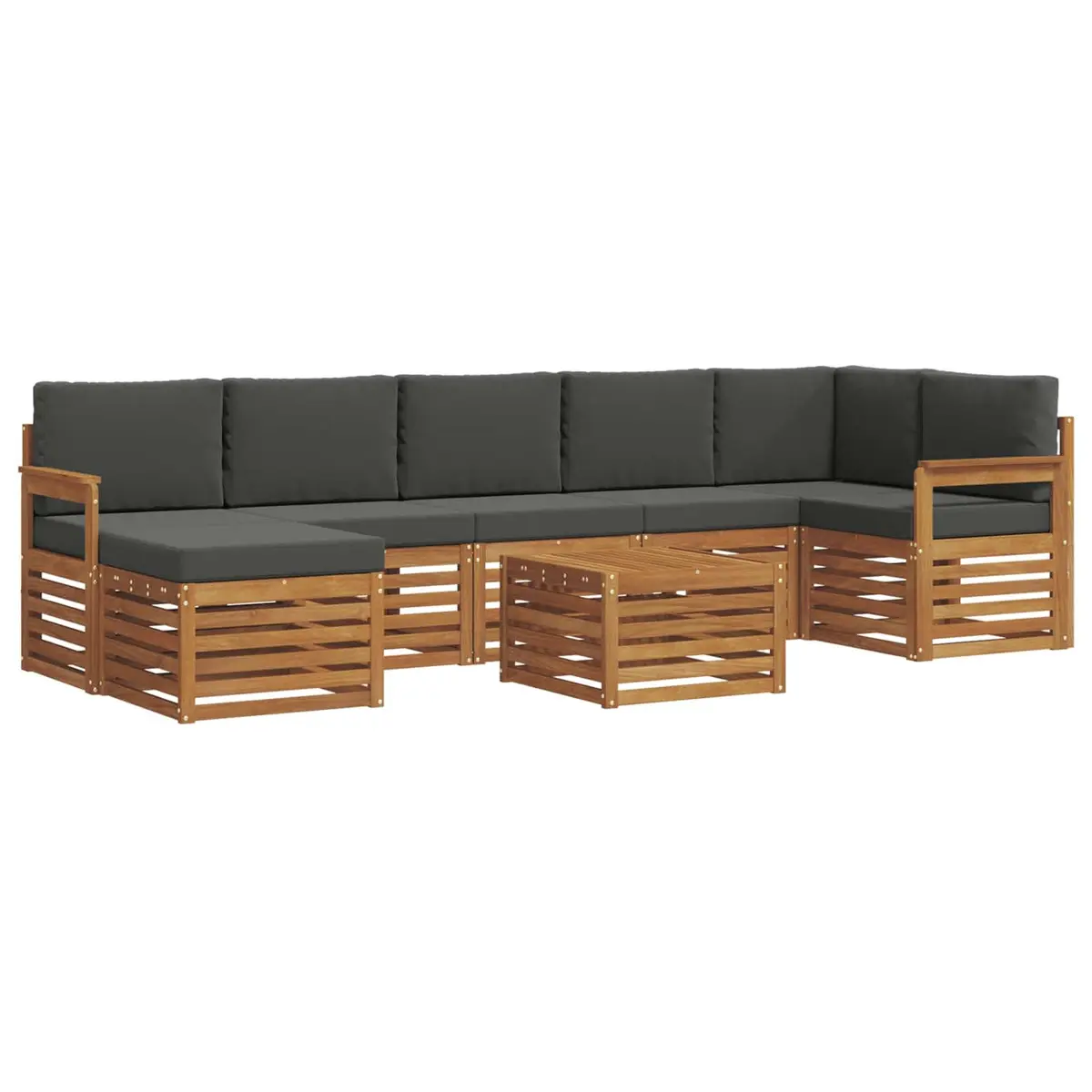 8 Piece Modular Outdoor Sofa Set Natural Brown Solid Acacia Wood Garden Furniture