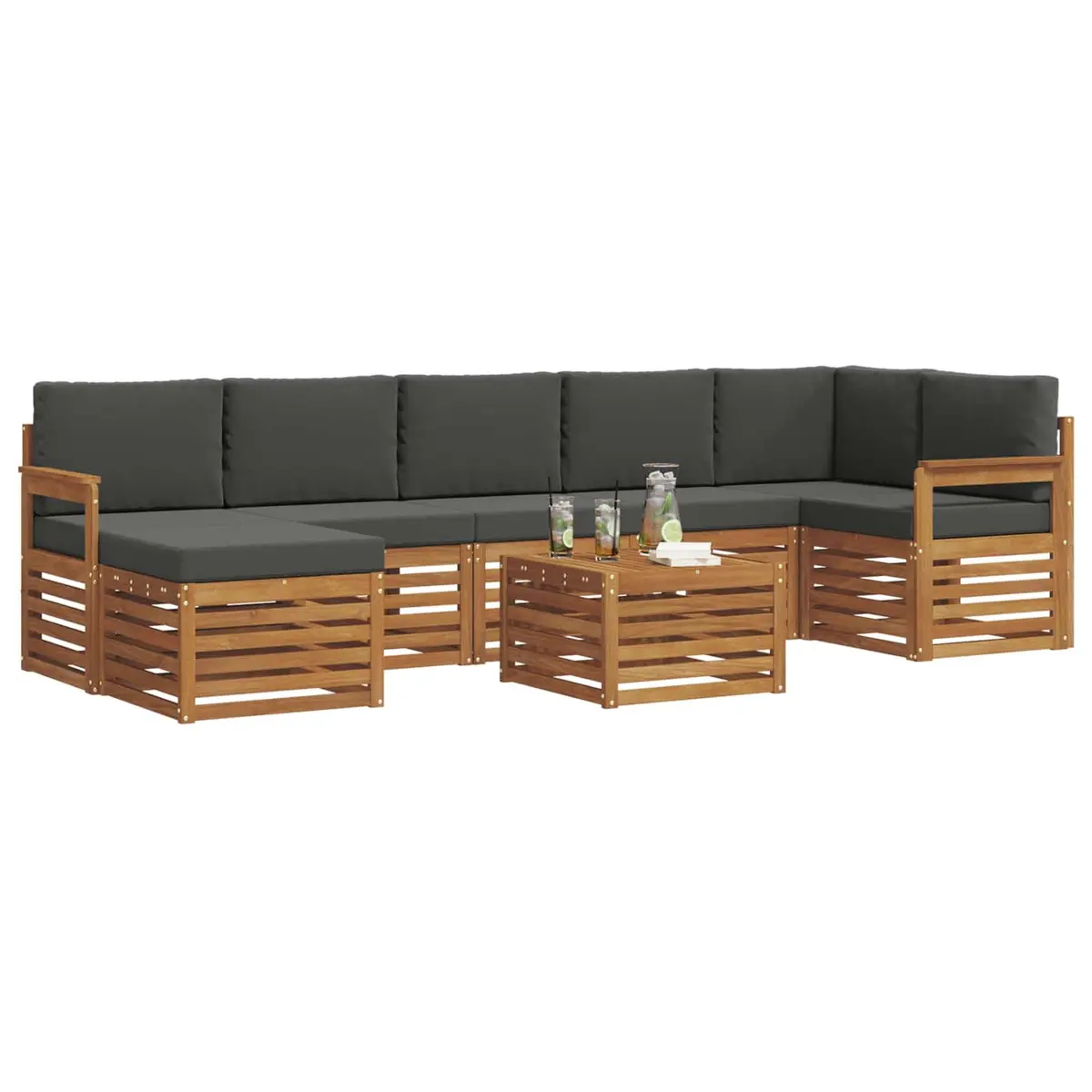 8 Piece Modular Outdoor Sofa Set Natural Brown Solid Acacia Wood Garden Furniture