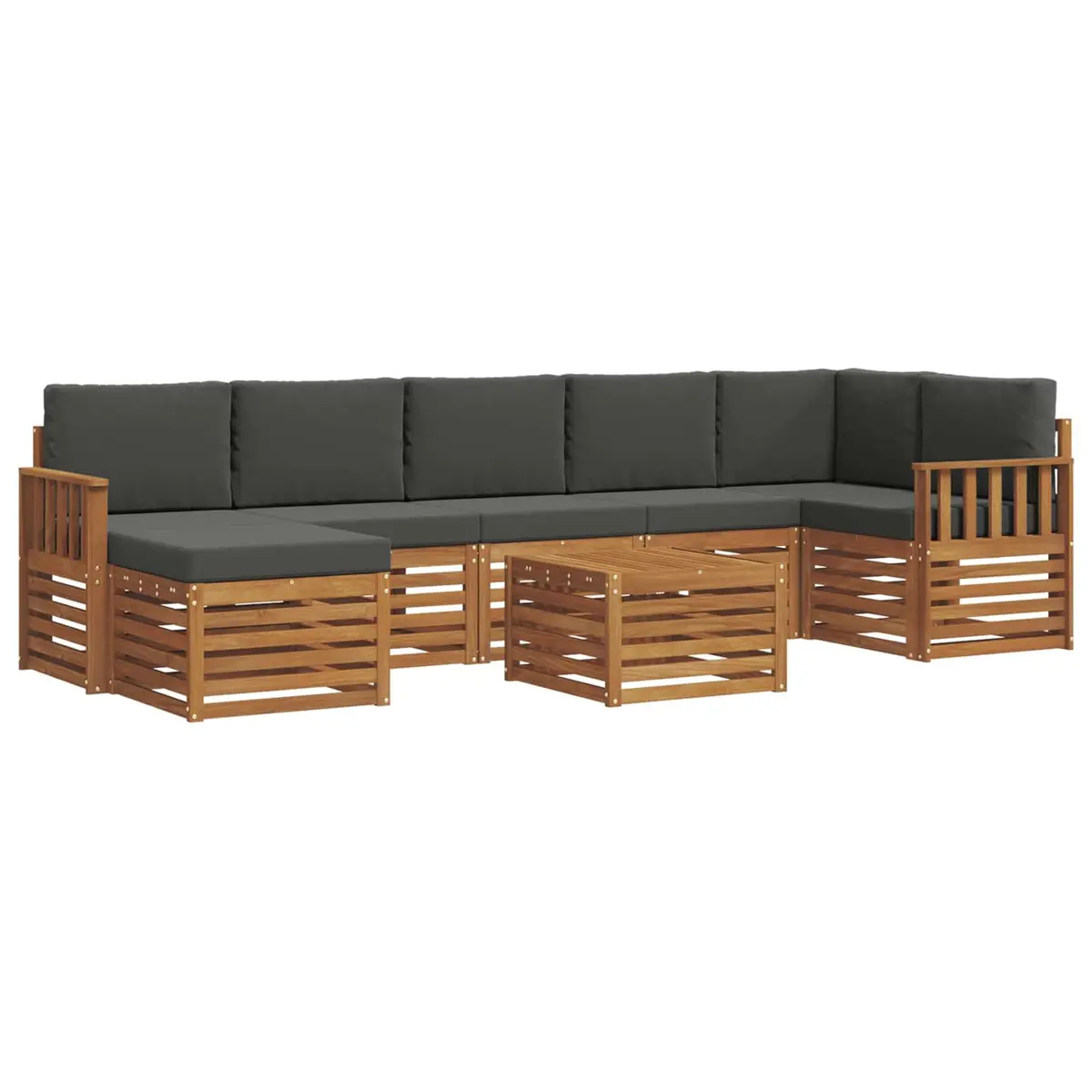Outdoor Sofa Set Modern Natural Anthracite Brown Solid Acacia Wood 8 Piece
