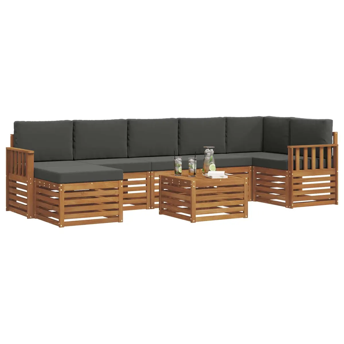 Outdoor Sofa Set Modern Natural Anthracite Brown Solid Acacia Wood 8 Piece