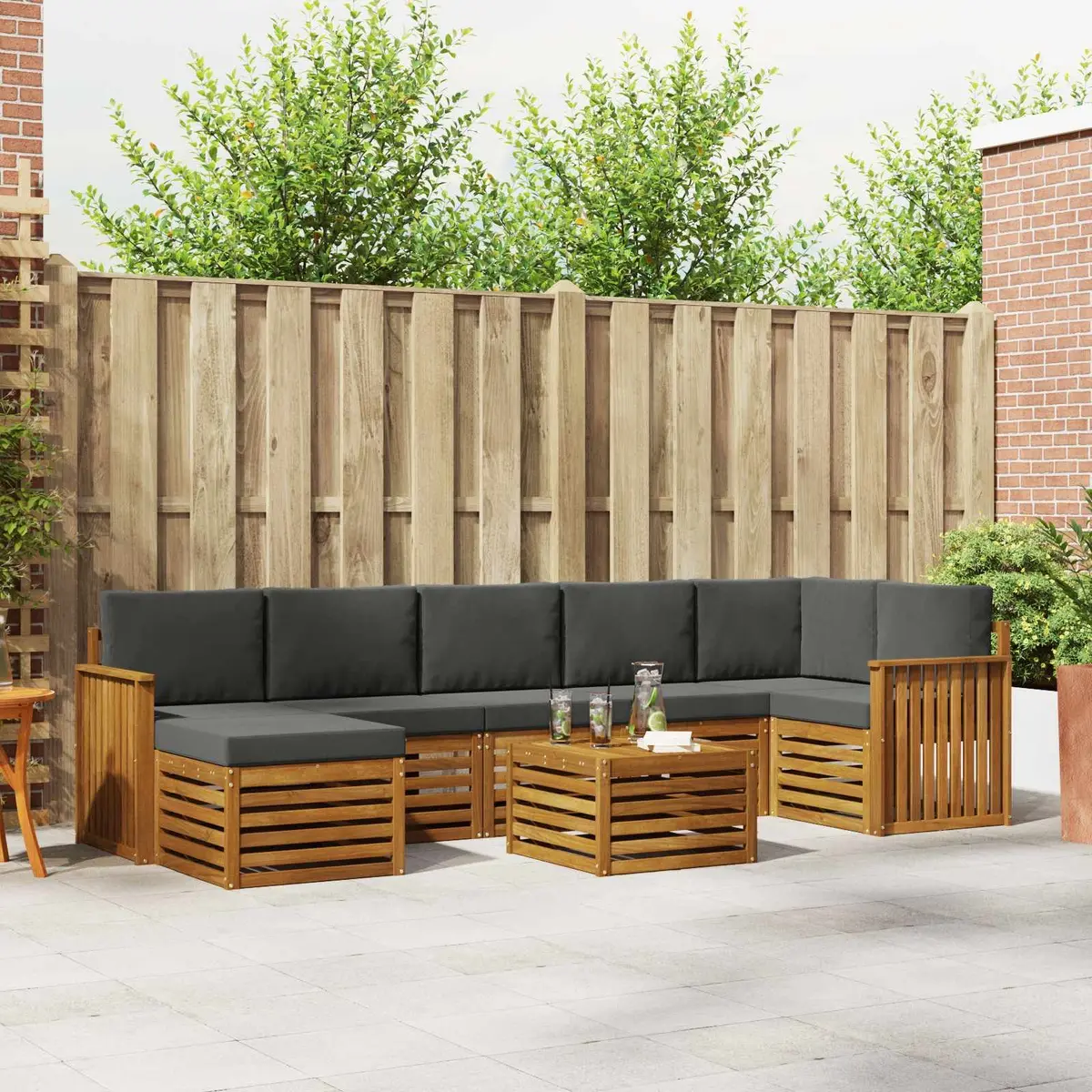 Outdoor Sofa Set Modular 8 Pieces Solid Acacia Wood Natural Anthracite Weather Resistant