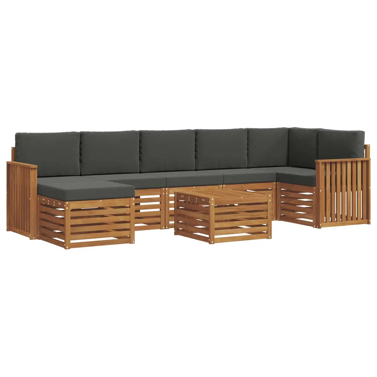 Outdoor Sofa Set Modular 8 Pieces Solid Acacia Wood Natural Anthracite Weather Resistant