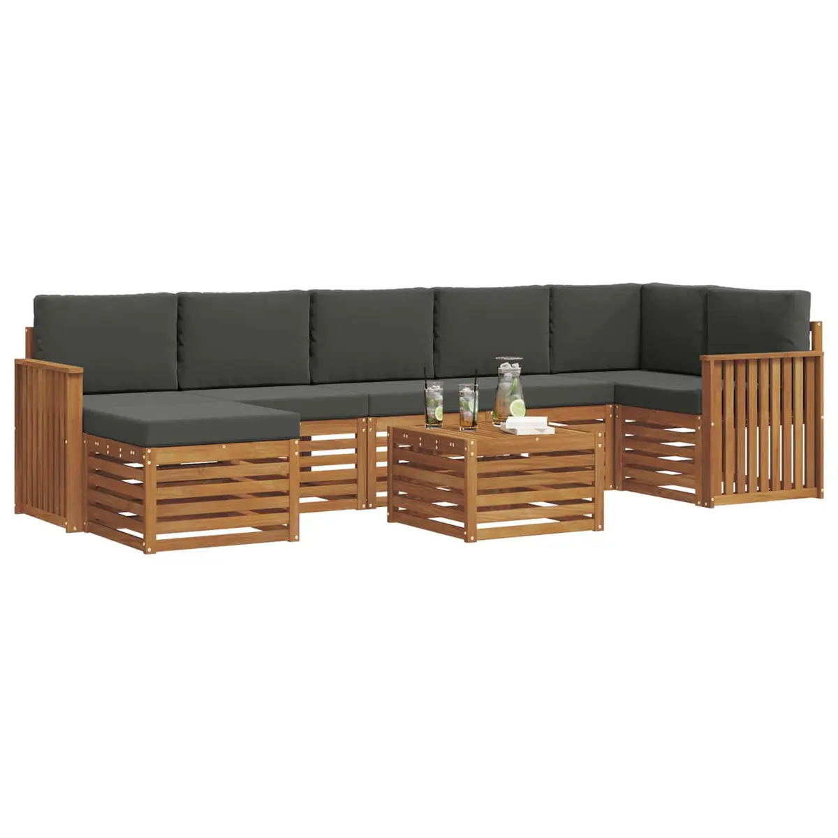 Outdoor Sofa Set Modular 8 Pieces Solid Acacia Wood Natural Anthracite Weather Resistant