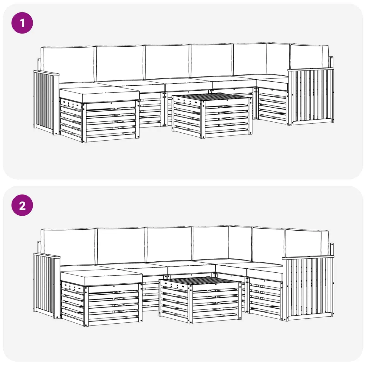 Outdoor Sofa Set Modular 8 Pieces Solid Acacia Wood Natural Anthracite Weather Resistant