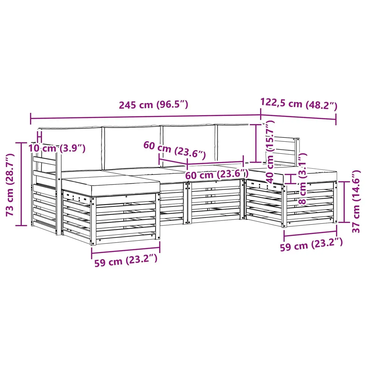 Outdoor Sofa Sets Modular 6 Piece Solid Acacia Wood Garden Patio Furniture Natural Brown