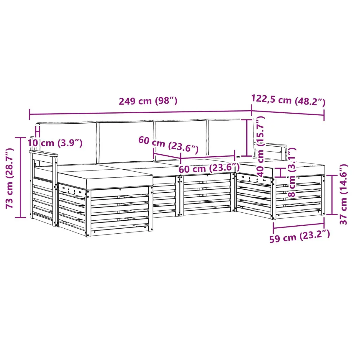Outdoor Sofa Set Modern Natural Acacia Wood 6 Piece