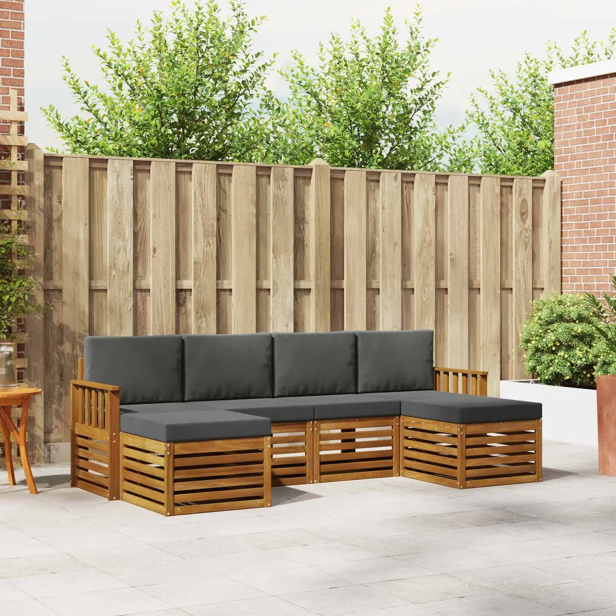 Outdoor Sofa Set Modular Brown Acacia Wood 6 Piece