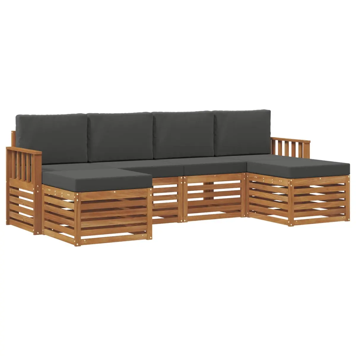 Outdoor Sofa Set Modular Brown Acacia Wood 6 Piece