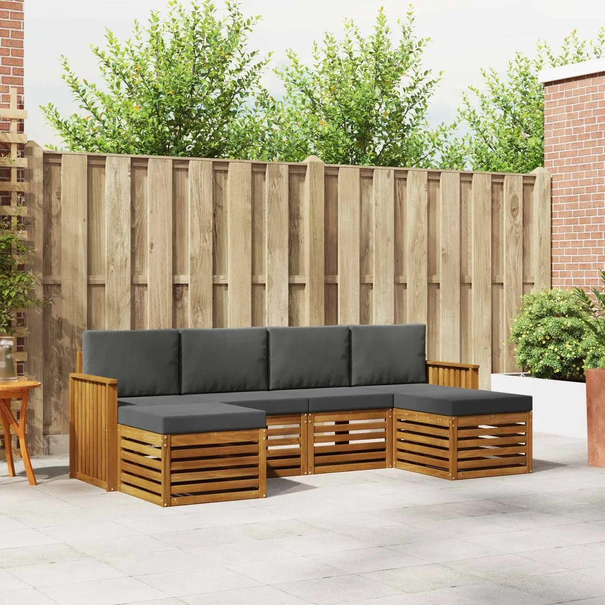 Outdoor Sofa Set Modular Brown Solid Acacia Wood 6 Piece Garden Patio Furniture