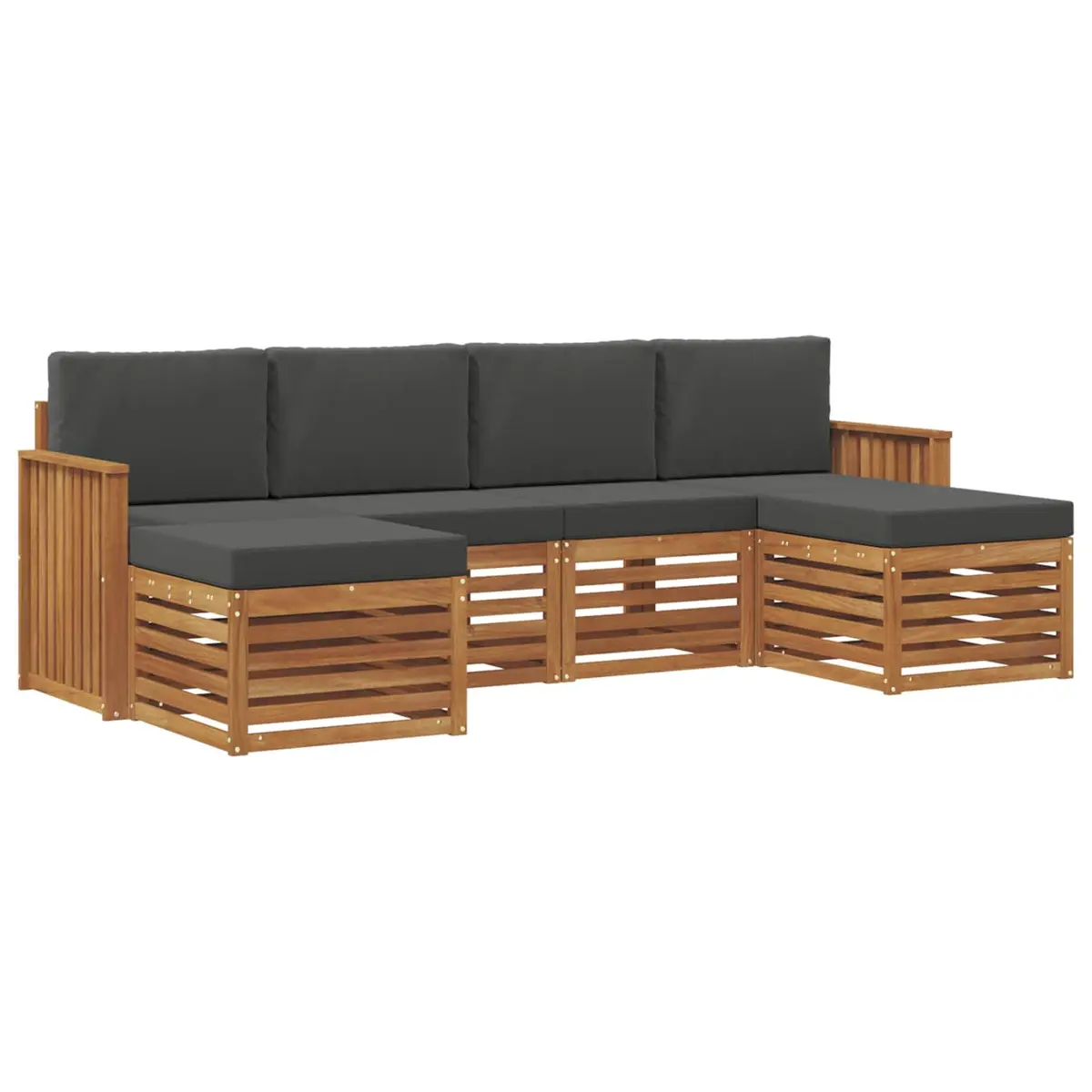 Outdoor Sofa Set Modular Brown Solid Acacia Wood 6 Piece Garden Patio Furniture