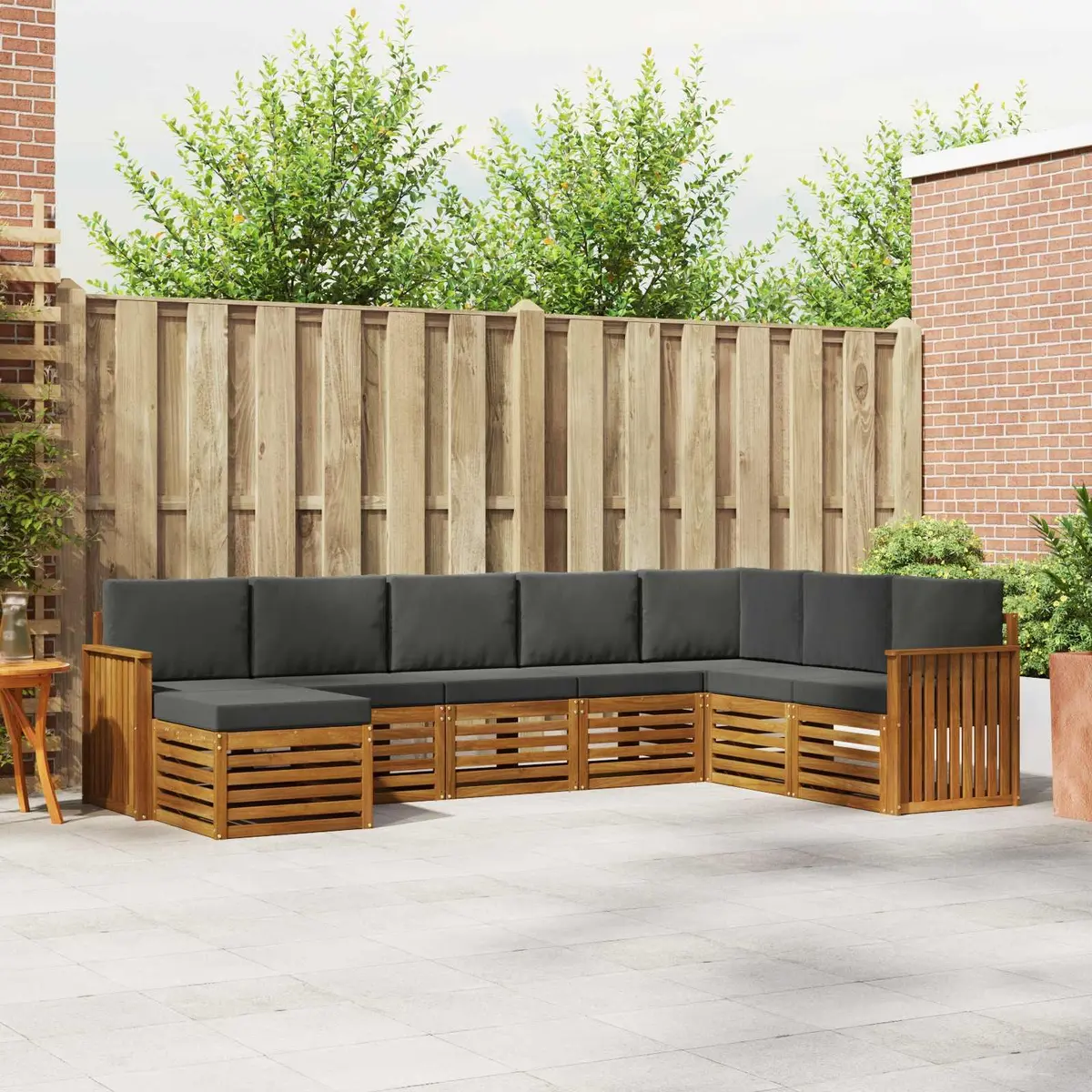 Modular Outdoor Lounge Sofa Set Brown Acacia Wood 8 Pieces Patio Garden Furniture
