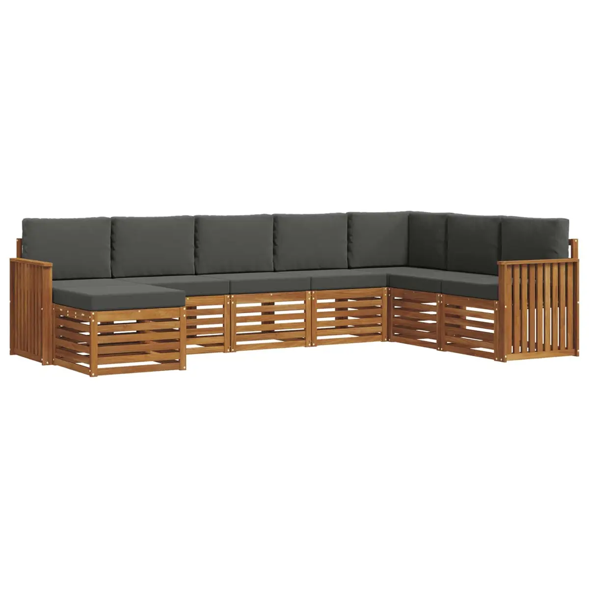 Modular Outdoor Lounge Sofa Set Brown Acacia Wood 8 Pieces Patio Garden Furniture