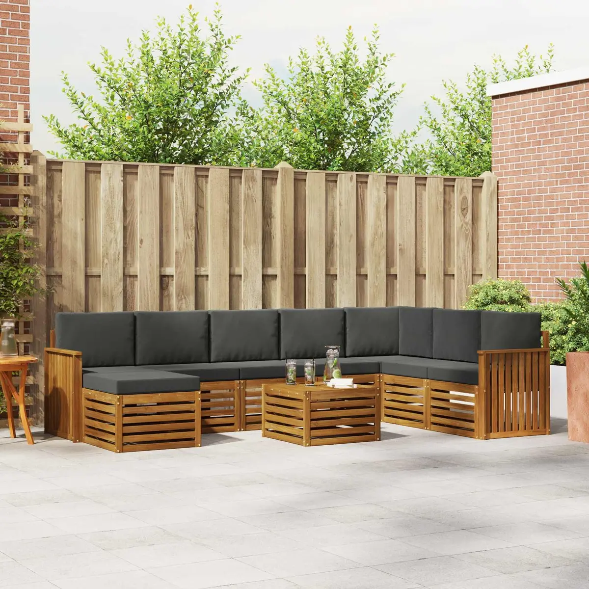 9 Piece Modular Outdoor Lounge Set Weather Resistant Brown Solid Acacia Wood Furniture