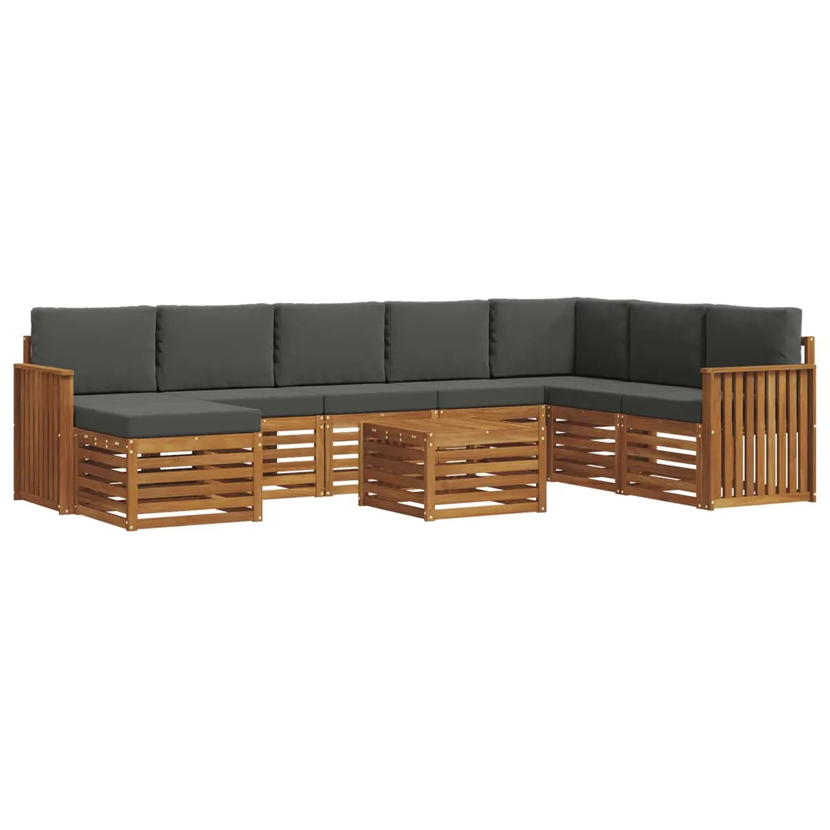 9 Piece Modular Outdoor Lounge Set Weather Resistant Brown Solid Acacia Wood Furniture