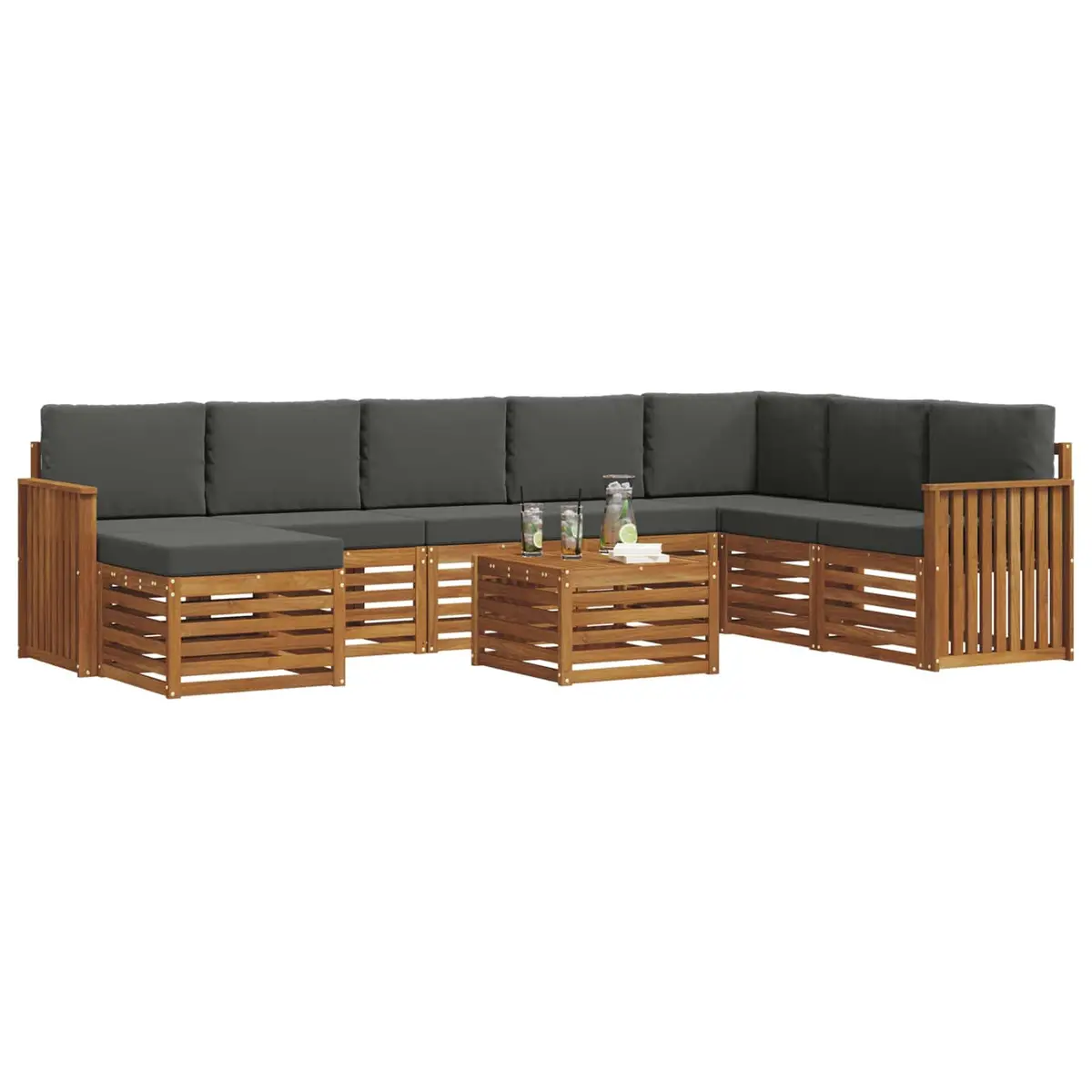 9 Piece Modular Outdoor Lounge Set Weather Resistant Brown Solid Acacia Wood Furniture