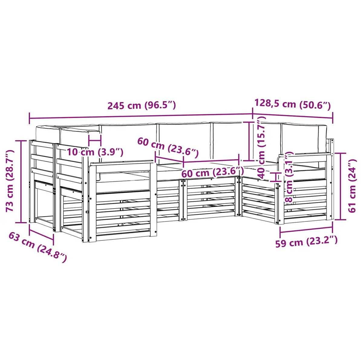 Sectional Sofa Set 6 Pieces Outdoor Garden Furniture Modular Lounge Cushions
