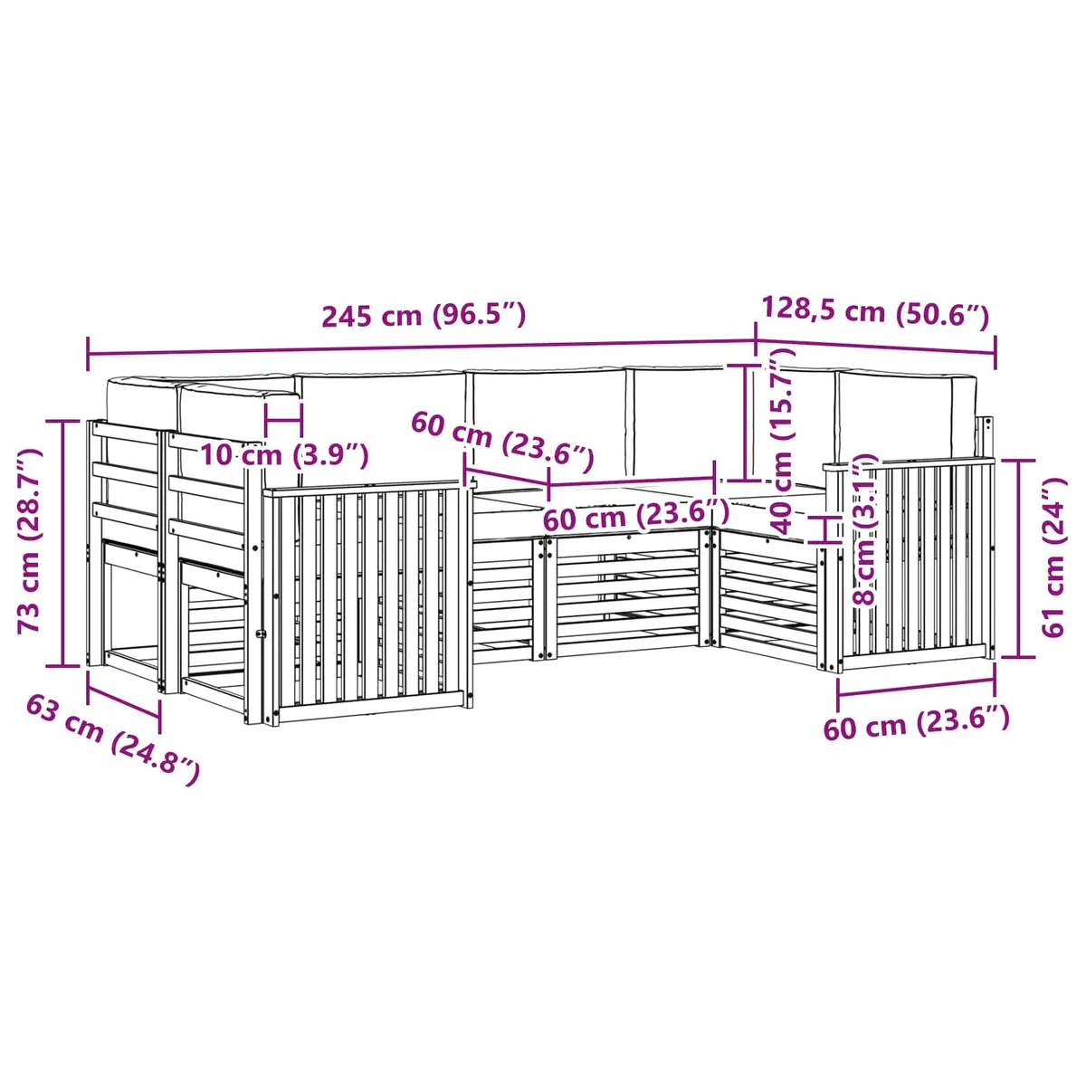 Outdoor Sectional Sofa Set 6 Piece Garden Furniture Modular Lounge Brown