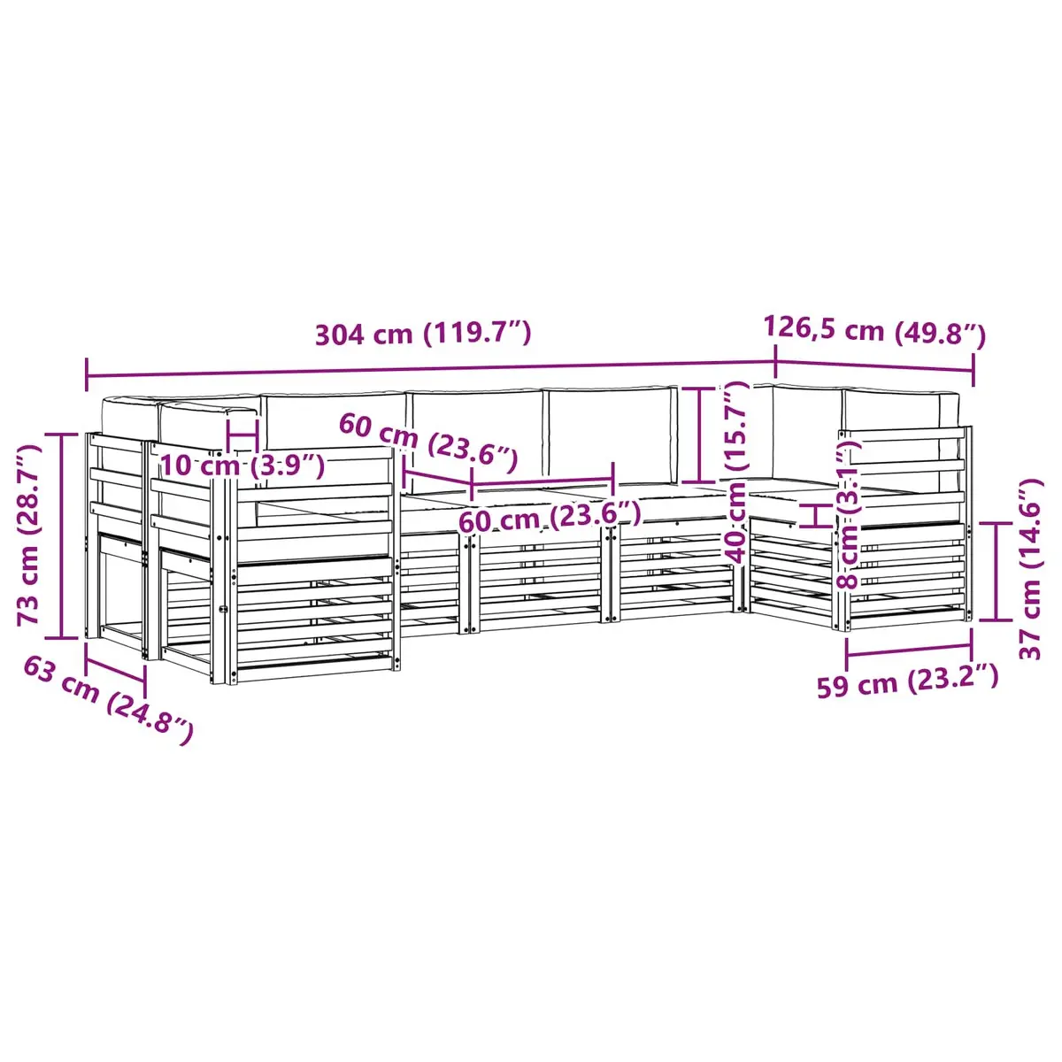 Outdoor Sectional Sofa Set Modern 7 Piece Modular Acacia Wood