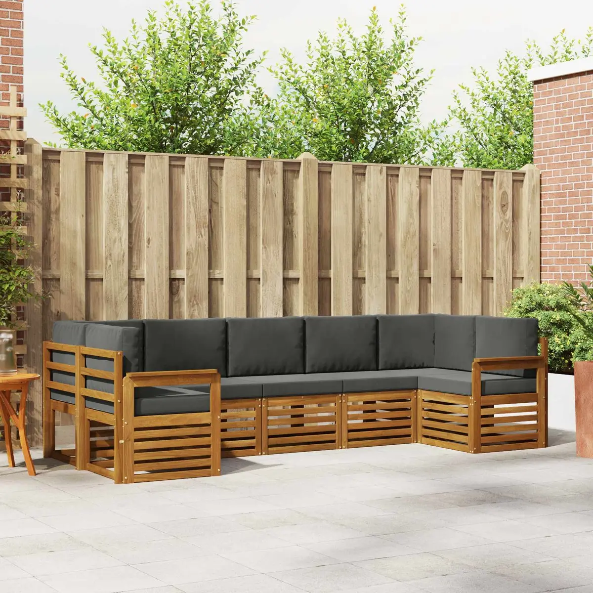 Outdoor Sectional Sofa Set Modular Brown Solid Acacia Wood 7 Pieces