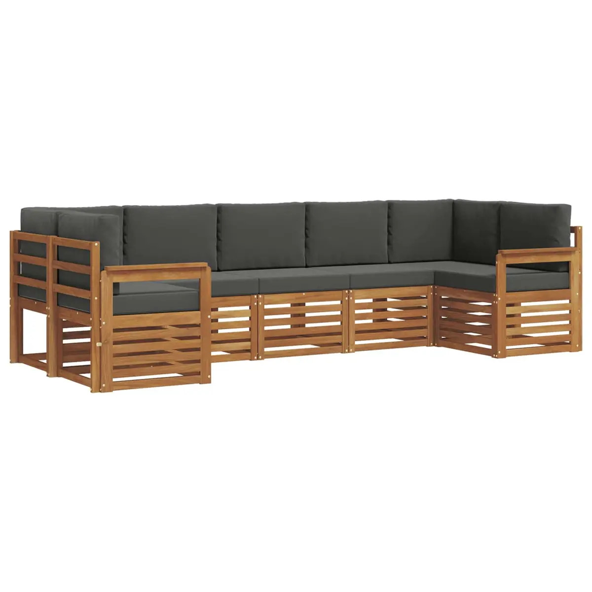 Outdoor Sectional Sofa Set Modular Brown Solid Acacia Wood 7 Pieces