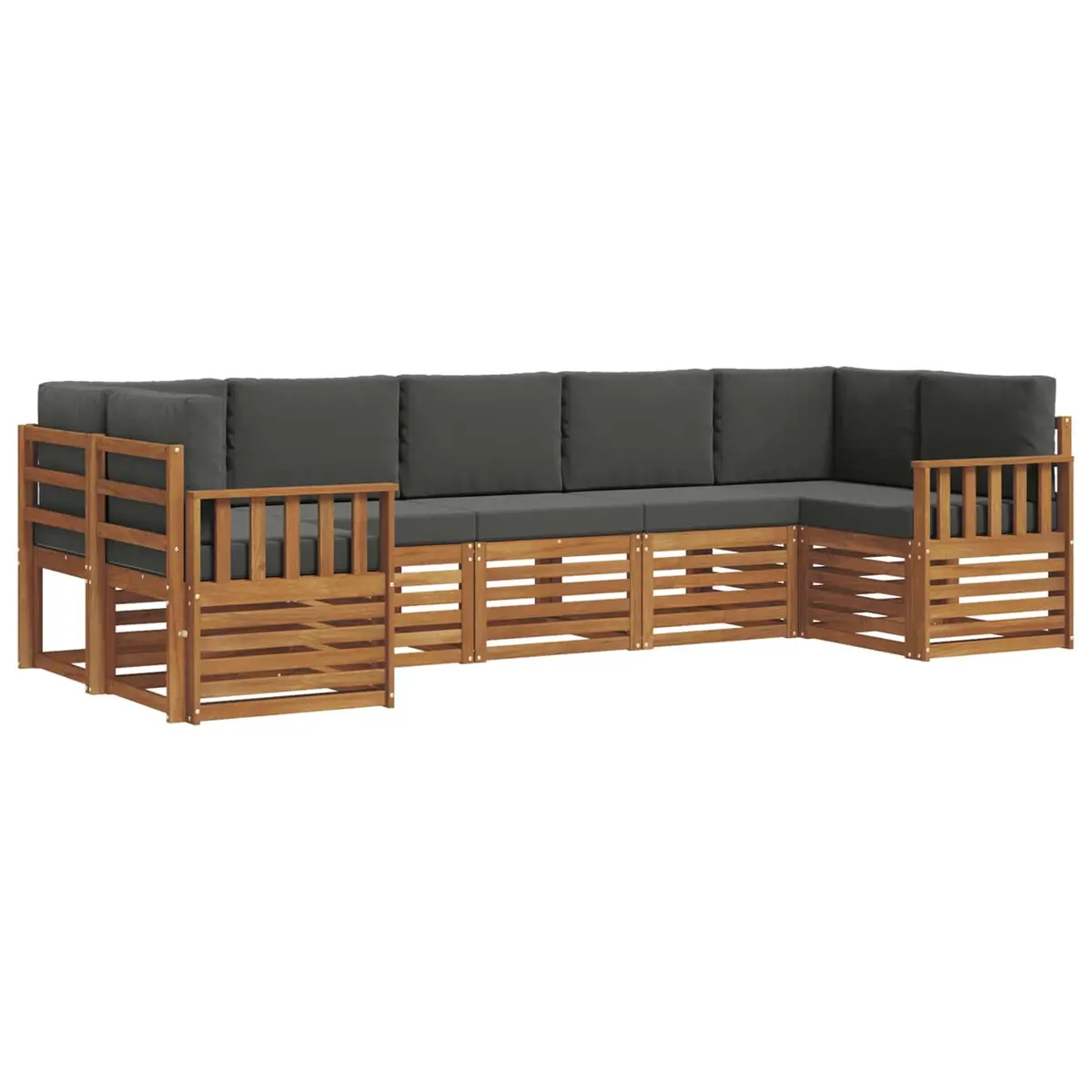 Outdoor Sectional Sofa Set Modular Brown Solid Acacia Wood 7 Piece