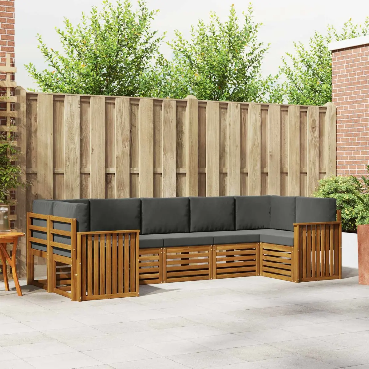 Outdoor Sectional Sofa Set Modular Modern Minimalist 7 Piece Brown Solid Acacia Wood