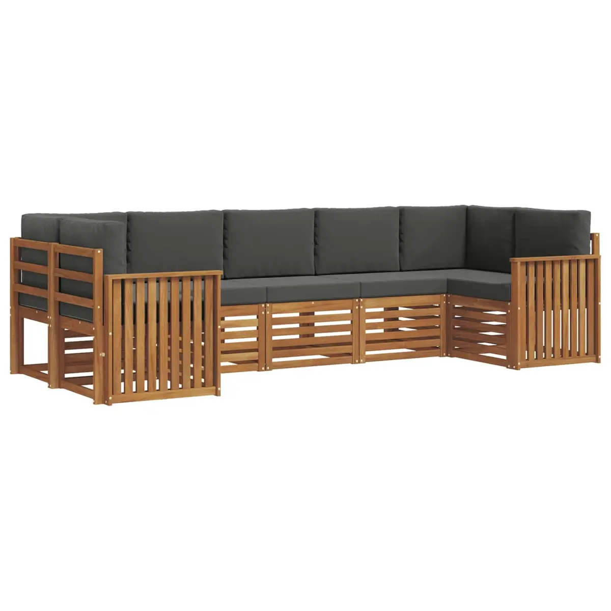 Outdoor Sectional Sofa Set Modular Modern Minimalist 7 Piece Brown Solid Acacia Wood