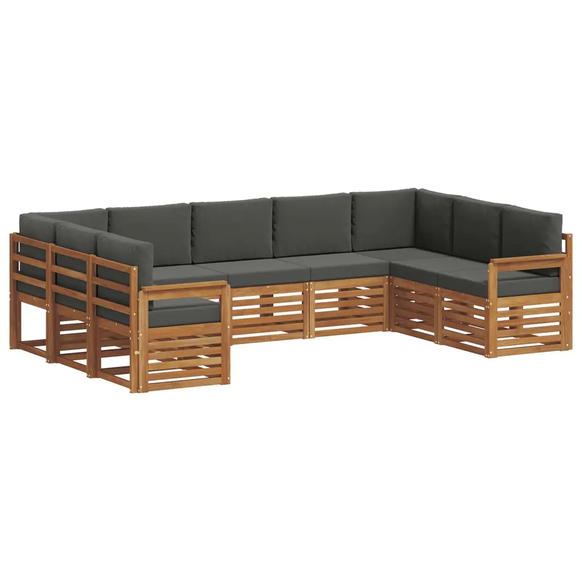 Sectional Sofa Set Modular Outdoor Garden Furniture 9 Pieces Solid Acacia Wood Brown