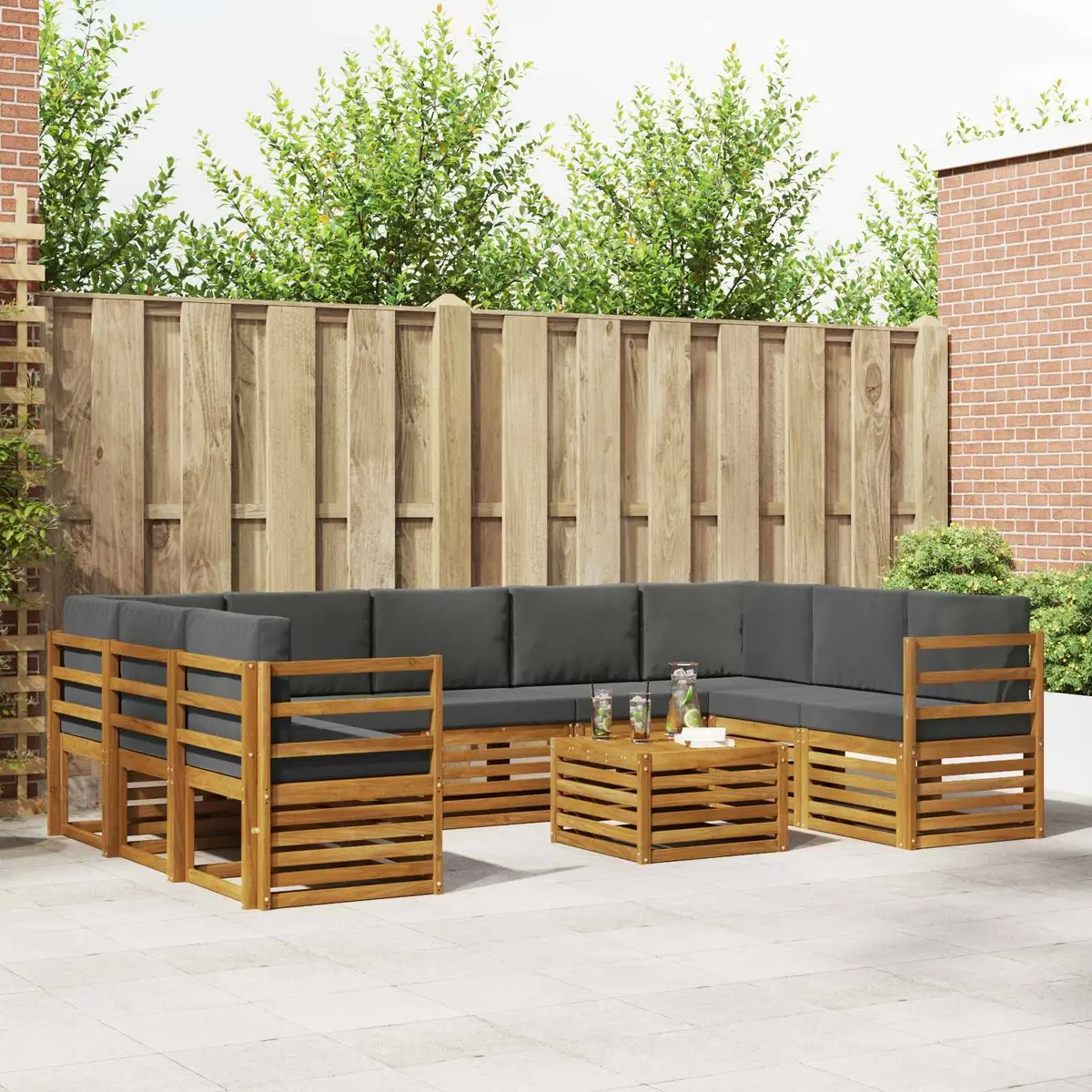 10 Piece Outdoor Sofa Set Modular Natural Acacia Wood Garden Furniture