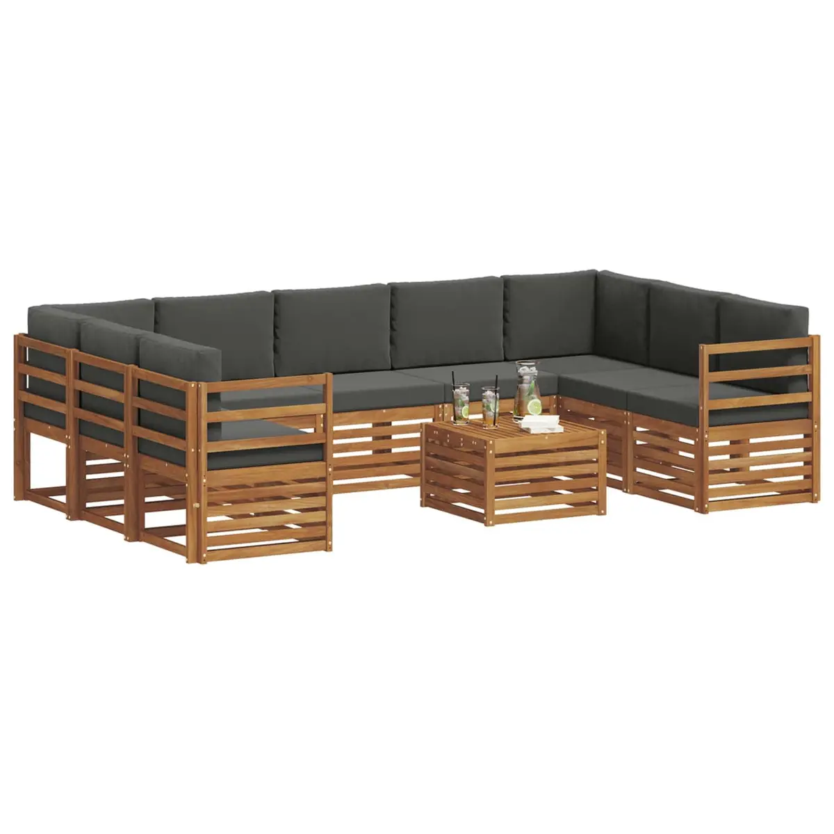 10 Piece Outdoor Sofa Set Modular Natural Acacia Wood Garden Furniture