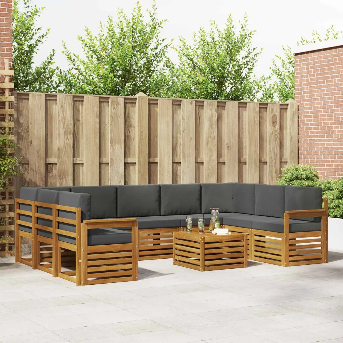 Outdoor Sofa Sets Modern 10 Piece Solid Acacia Wood Garden Furniture Brown Anthracite