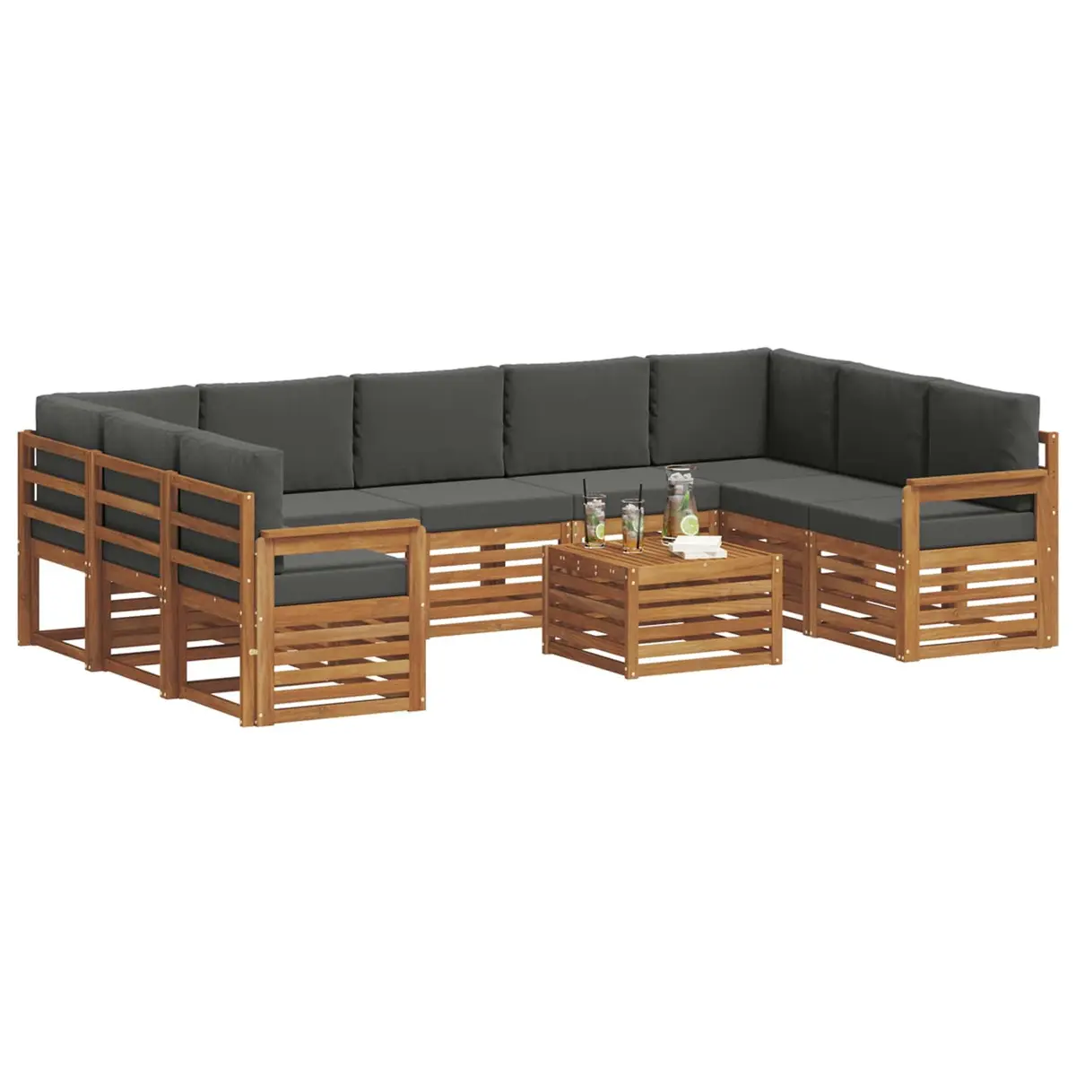 Outdoor Sofa Sets Modern 10 Piece Solid Acacia Wood Garden Furniture Brown Anthracite