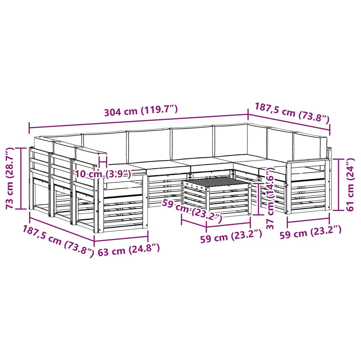 Outdoor Sofa Sets Modern 10 Piece Solid Acacia Wood Garden Furniture Brown Anthracite