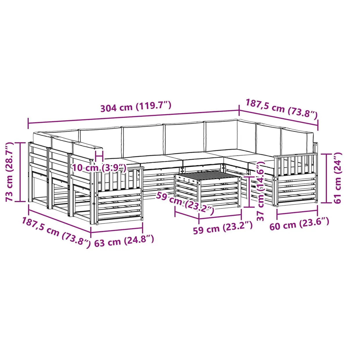 Outdoor Sofa Set 10 Piece Garden Furniture Solid Acacia Wood Patio Lounge