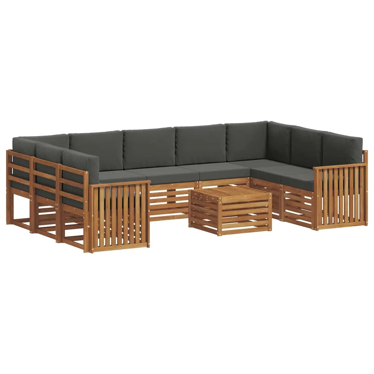 10 Piece Modular Outdoor Seating Set Natural Acacia Wood Anthracite Finish Patio Furniture