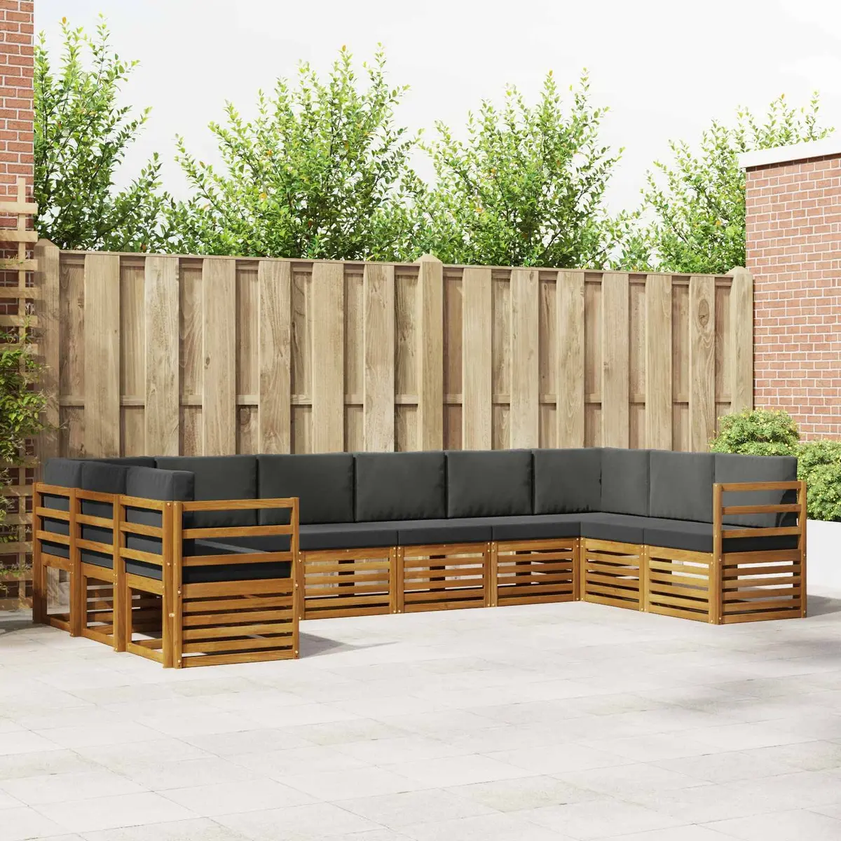Modular Outdoor Sectional Sofa Set 10 Pieces Brown Solid Acacia Wood Garden Patio Furniture