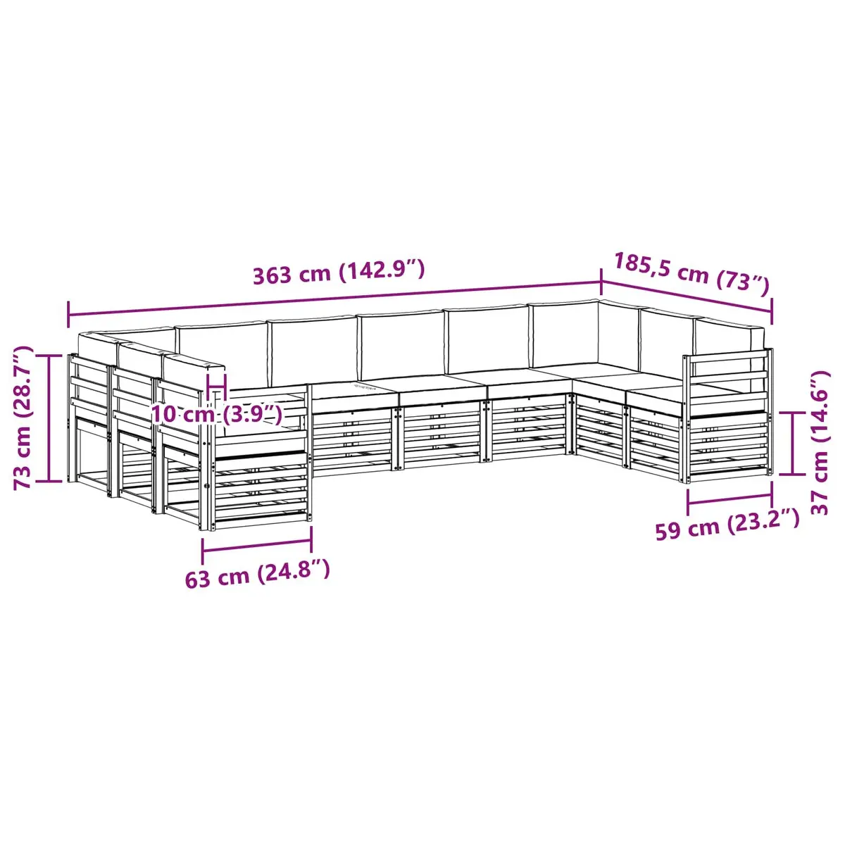 Modular Outdoor Sectional Sofa Set 10 Pieces Brown Solid Acacia Wood Garden Patio Furniture