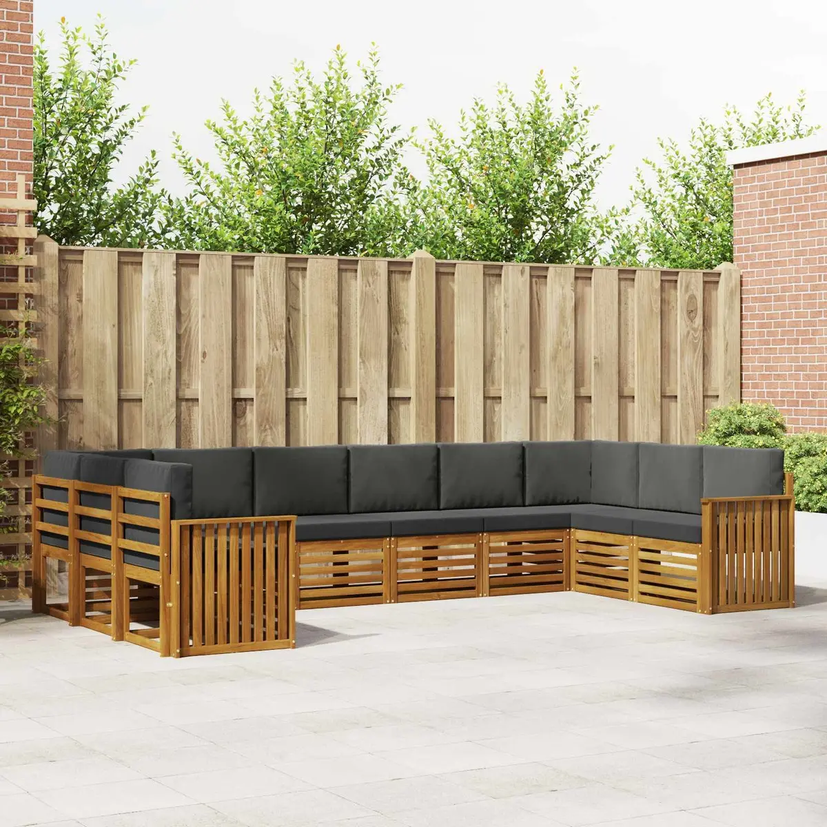 Outdoor Sectional Sofa Set Modular Brown Solid Acacia Wood with Lacquered Finish 10 Piece