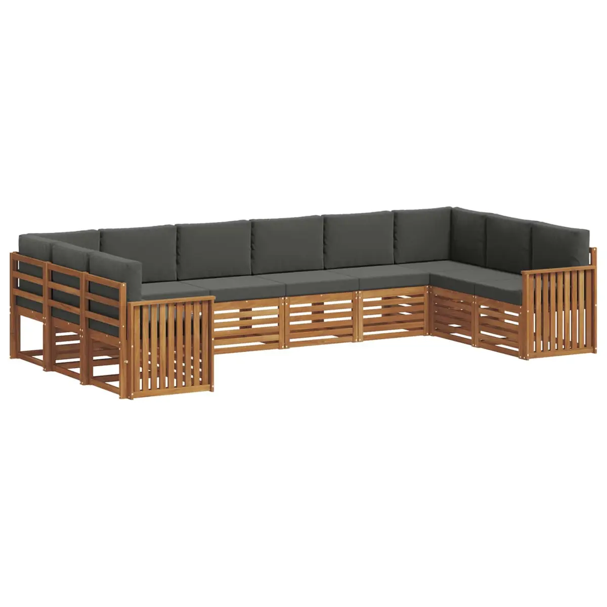 Outdoor Sectional Sofa Set Modular Brown Solid Acacia Wood with Lacquered Finish 10 Piece