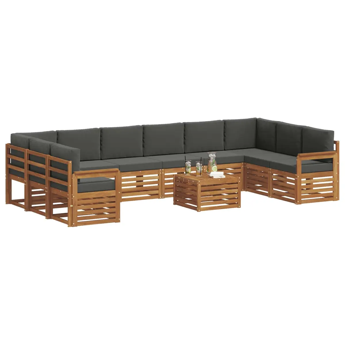 Outdoor Sofa Set Modular 11 Pieces Acacia Wood Cushion