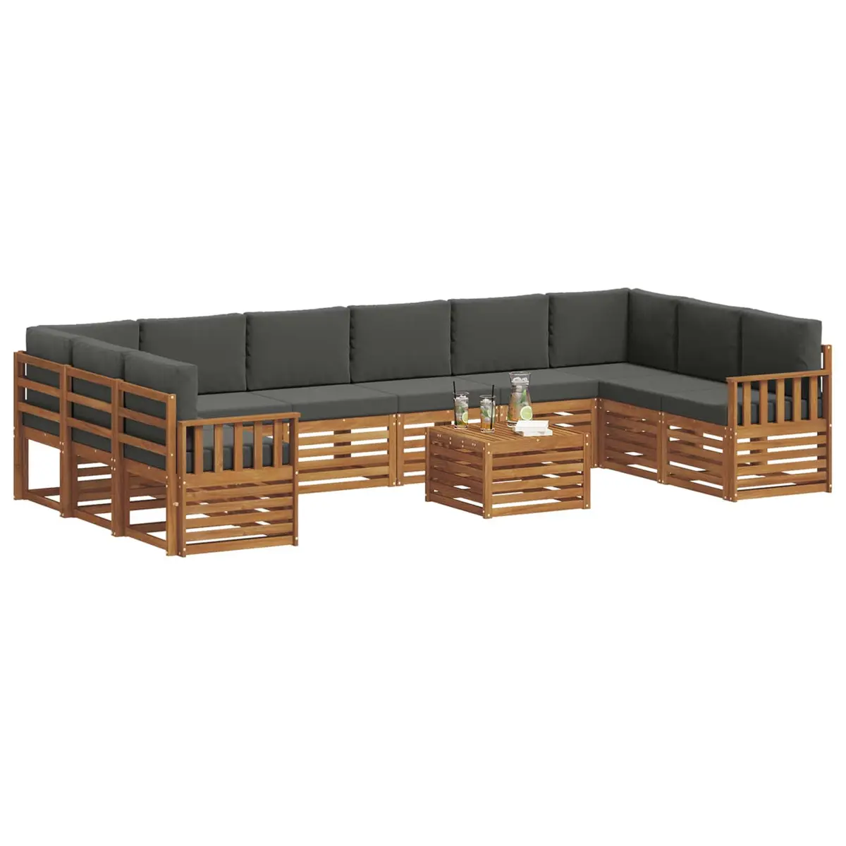 Outdoor Sofa Set Modular 11 Piece Acacia Wood with Cushions