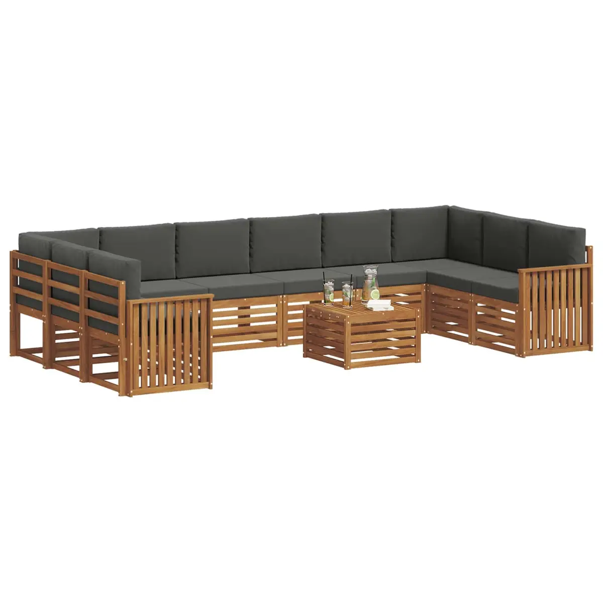 Outdoor Sofa Set Modular 11 Piece Acacia Wood with Cushions