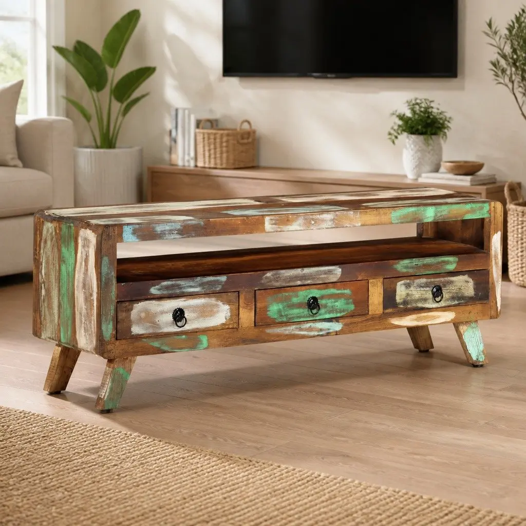 Multicolour Solid Reclaimed Wood TV Cabinet 110x30x40 cm