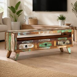 Multicolour Solid Reclaimed Wood TV Cabinet 110x30x40 cm