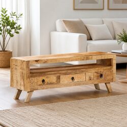 Brown Wooden TV Cabinet with Storage Drawers and Shelf