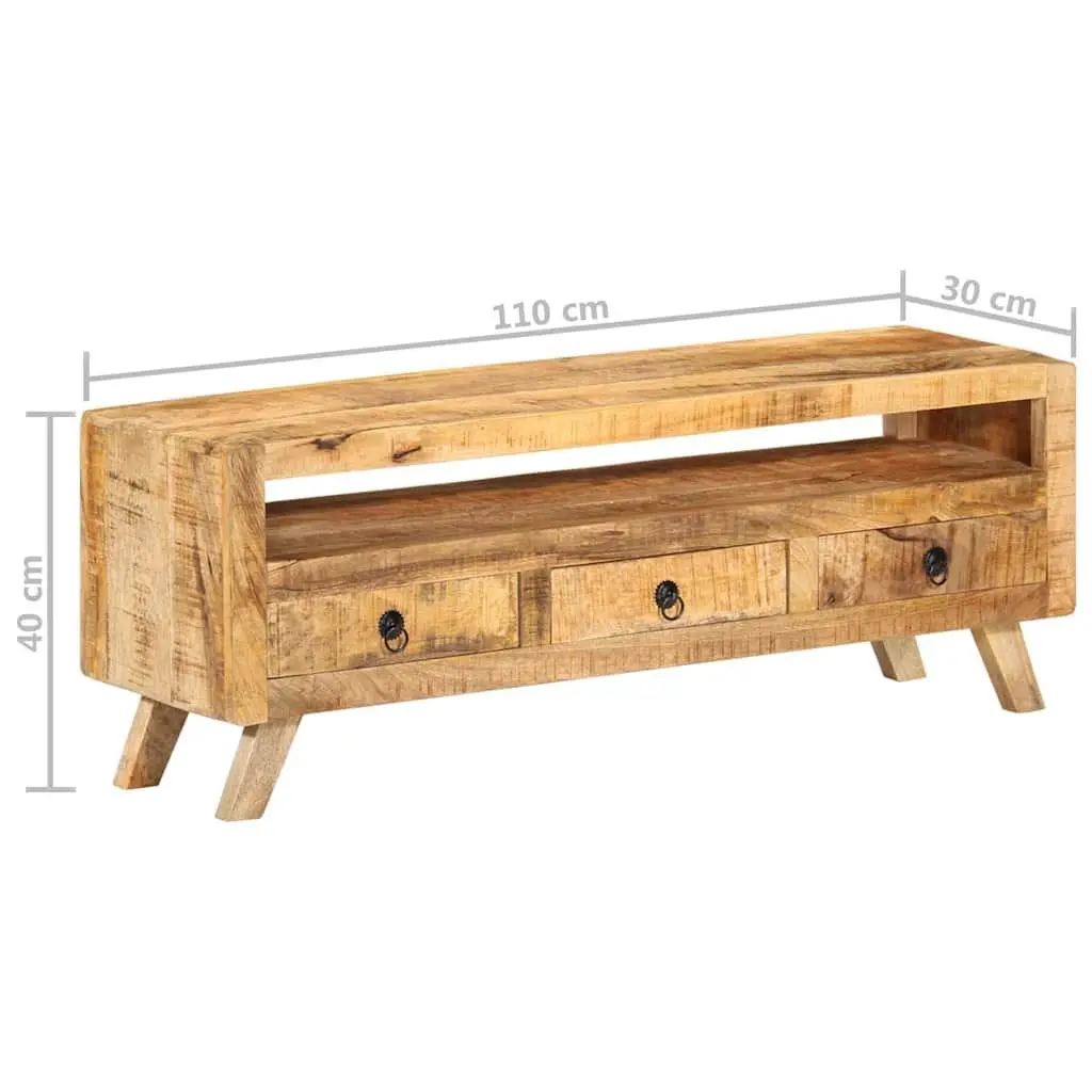 TV Cabinet Brown 110x30x40cm Solid Mango Wood Living Room Storage Drawers Shelf Unit