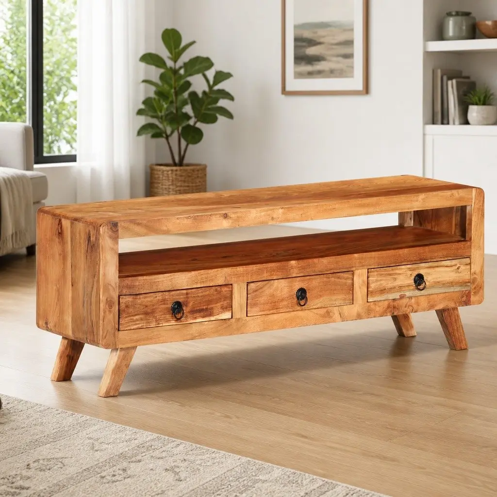 TV Cabinet 110x30x40 cm Brown Solid Acacia Wood Storage Unit with Drawers